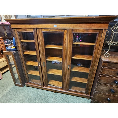 437 - Victorian Glazed bookcase of 3 doors with metal drop handles