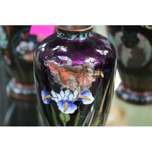 77 - Collection of 4 Antique Chinese Cloisonne vases with floral 18cm to 10cm