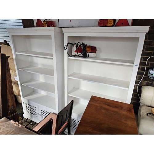 472 - Pair of Painted Hardwood Bookcase units with lattice cupboard base