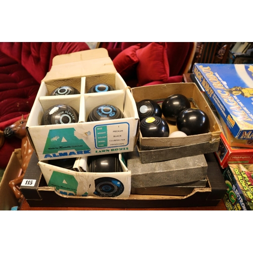 115 - Collection of assorted Lawn Bowls mostly boxed