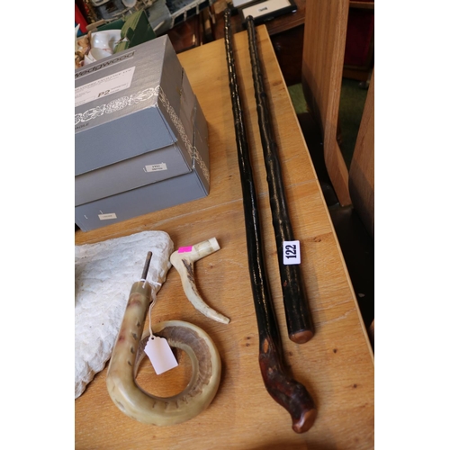 122 - Rams horn and Antler Handle and 2 Walking sticks