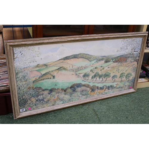 125 - In the style of John Nash, Large Framed watercolour of a countryside scene by Mrs Nicholls. 122 x 57... 