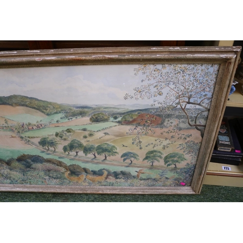 125 - In the style of John Nash, Large Framed watercolour of a countryside scene by Mrs Nicholls. 122 x 57... 