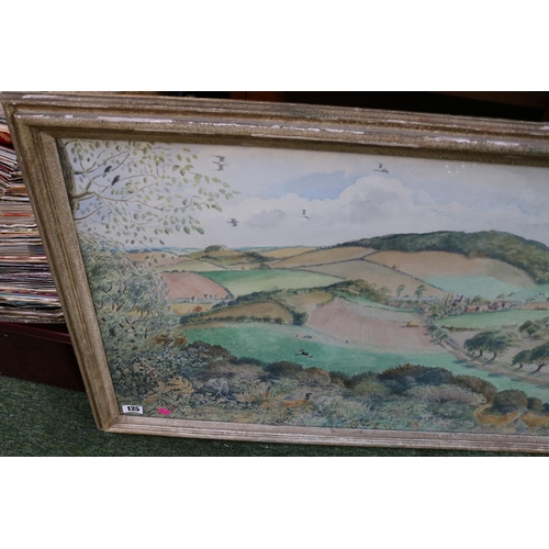 125 - In the style of John Nash, Large Framed watercolour of a countryside scene by Mrs Nicholls. 122 x 57... 