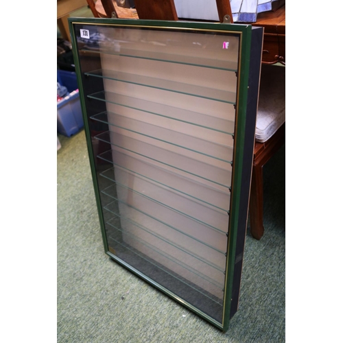 131 - Glazed Wall mounting Collectors cabinet of 11 Shelves 87 x 55cm