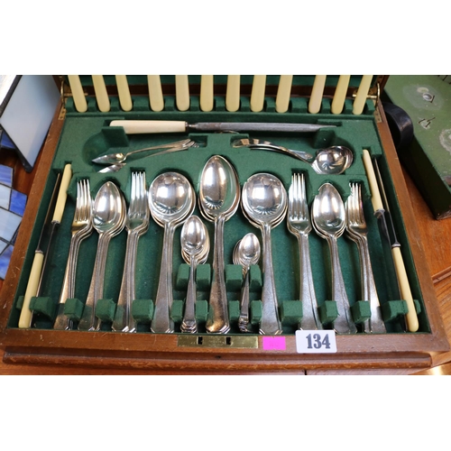 134 - Bruford & Sons of Eastbourne and Exeter Walnut cased canteen of Cutlery