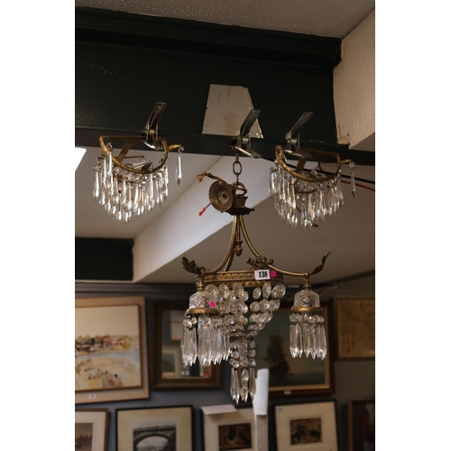 138 - Edwardian Chandelier with two matching side lights