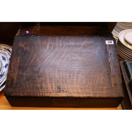 141 - Late 18thC Oak Country Bible Box with hinged lid