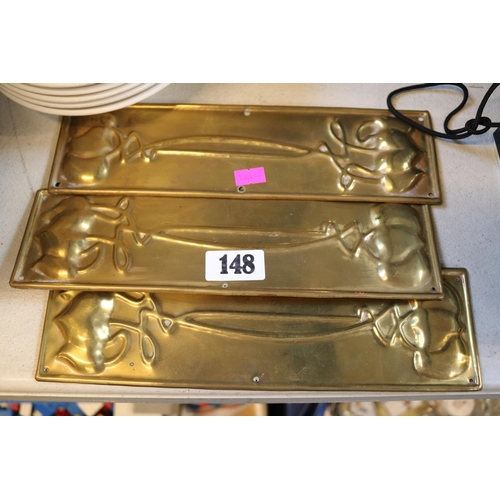 148 - 3 Brass Art Nouveau stylised door plates