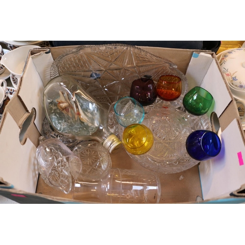 154 - Box of assorted Glassware to include Ship in a bottle, Coloured drinking glasses etc