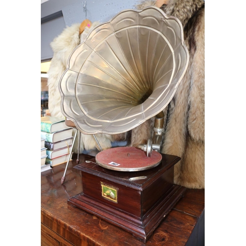 167 - HMV Gramophone with brass horn complete with winding handle