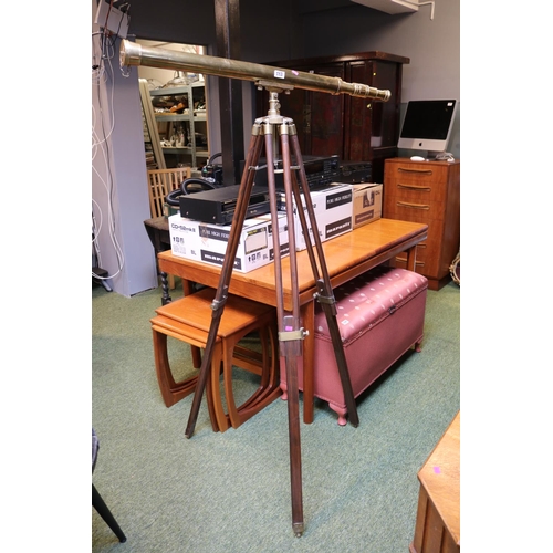 183 - Large 20thC Brass Telescope mounted on wooden tripod base