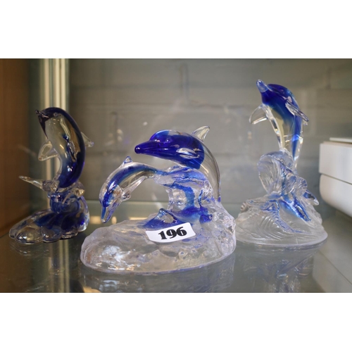 196 - 3 Dolphin Glass figures