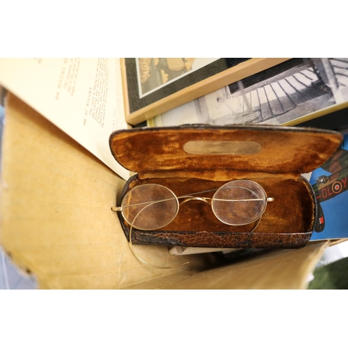 202 - Pair of Antique Spectacles in case and assorted bygones and Ephemera