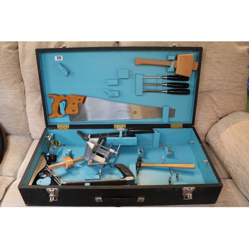 221 - Cased Tool Chest with assorted tools to include Stanley, Surform etc