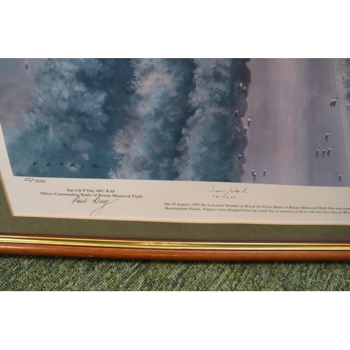 228 - Framed 1995 Print by Petrie signed by Paul Day and Flt Lt M J Chatterton Lancaster Pilot