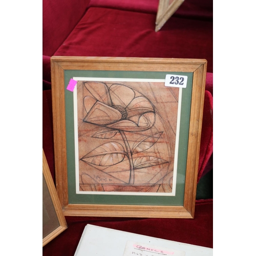 232 - Peter Nuttall (1943-2011) Framed Ink and Wash of a Flower signed and dated 1984. 21 x 18cm with dedi... 