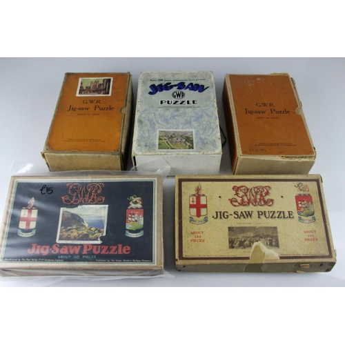 62 - Collection of seven GWR Chad Valley Jigsaws 1920/30's five in original boxes.  Comprising; Bath c193... 