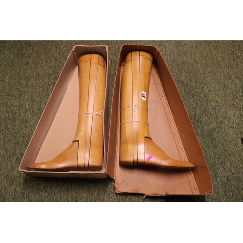 87 - Pair of Boxed Antique Henry Maxwell & Co Ltd wooden Boot Lasts for Major P T Diggle