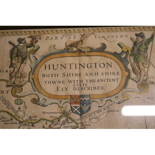 95 - Framed Hand Coloured Map Huntington depicting both shires with focus on Ely & Huntington by John Spe... 