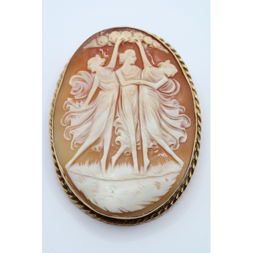 286 - Large Late 19thC Cameo 3 Graces in 9ct Gold Mount. 65mm total size