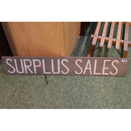 248 - Wooden Surplus Sales sign hand painted