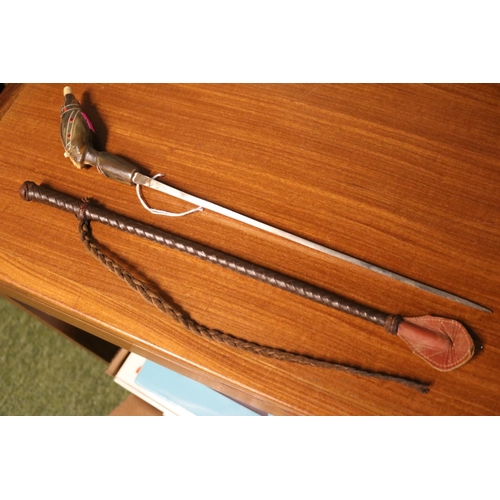 260 - Egyptian Horn mounted sword stick with Leather scabbard. 55cm in Length