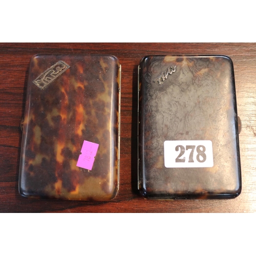 278 - 2 Vintage Faux Tortoise shell cigarette cases with applied silver plated monograms