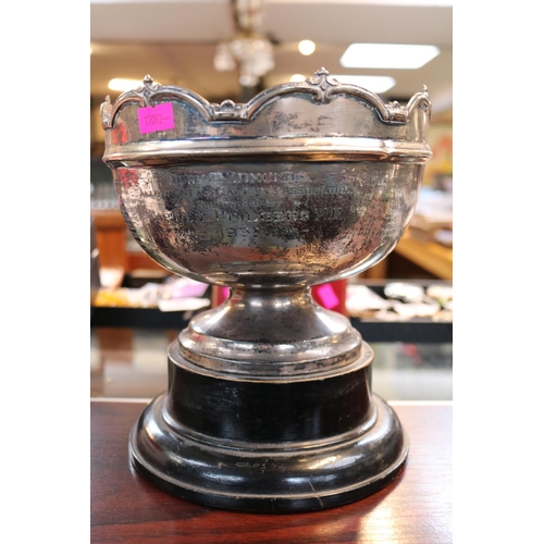 281 - Large Silver Rose bowl mounted on pedestal base engraved 'Bury St Edmunds Allotment & Garden Associa... 