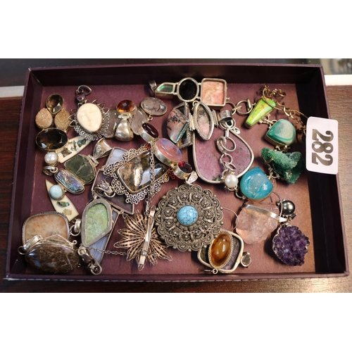 282 - Tray of assorted Silver Polished stone mounted Pendant