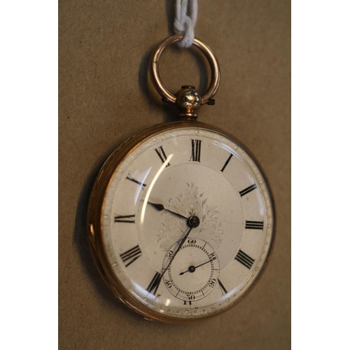 288 - Stauffer Son & Co 14K Gold cased pocket watch with enamelled roman numeral dial and engraved case. 4... 