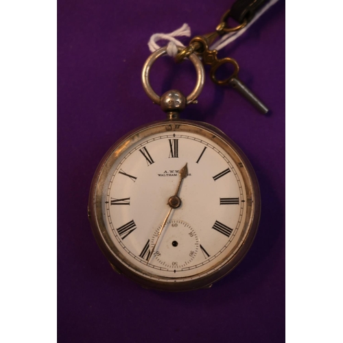 323 - A W Waltham Silver Pocket watch with roman numeral dial