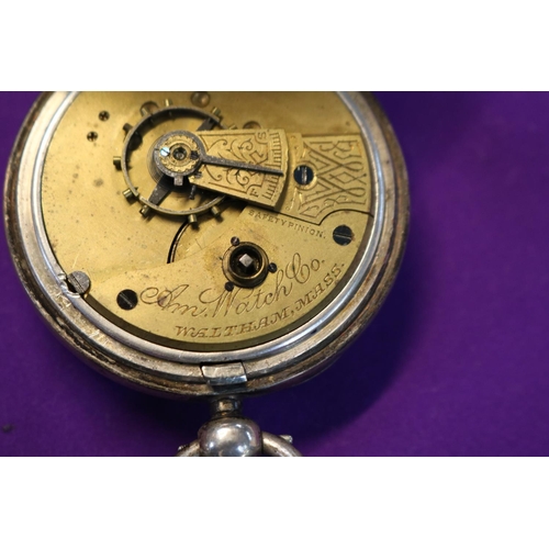 323 - A W Waltham Silver Pocket watch with roman numeral dial