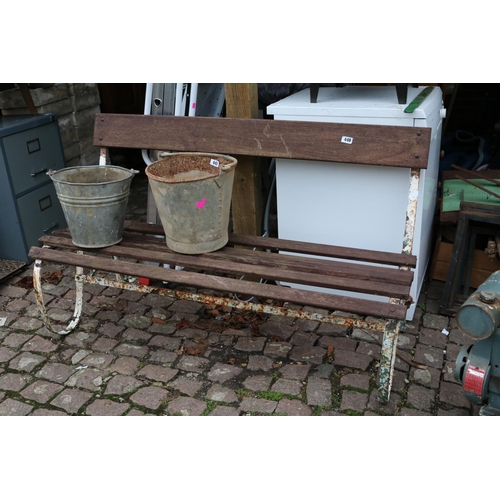 440 - Wrought Iron scroll bench with wooden supports