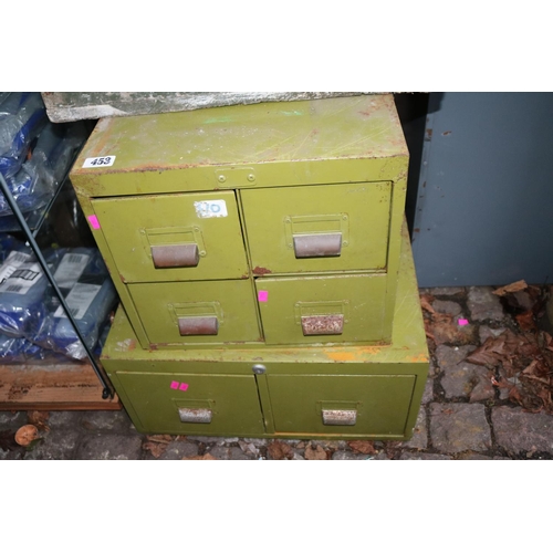 453 - 2 vintage Metal green painted index drawers