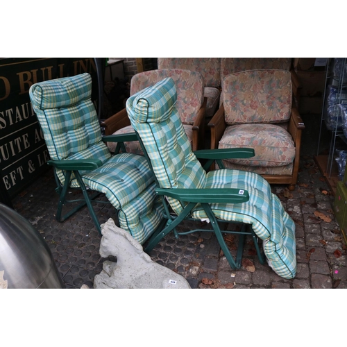 458 - 2 Folding garden Chairs with upholstered seats