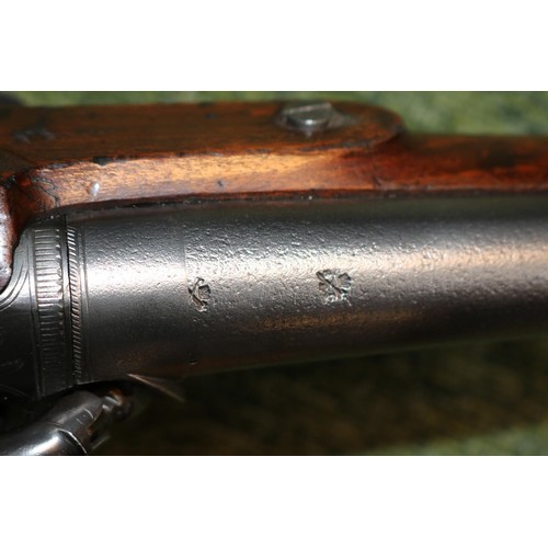 284 - Mid 18th century barrelled percussion Blunderbuss with engraved detail with proofing mark on walnut ... 