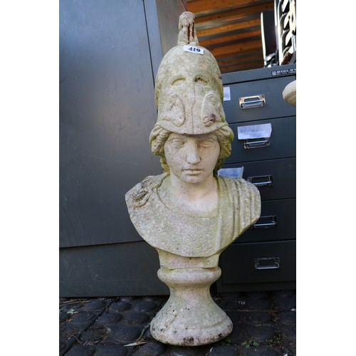 419 - Concrete bust of Ancient Greek Goddess Athena and pedestal base