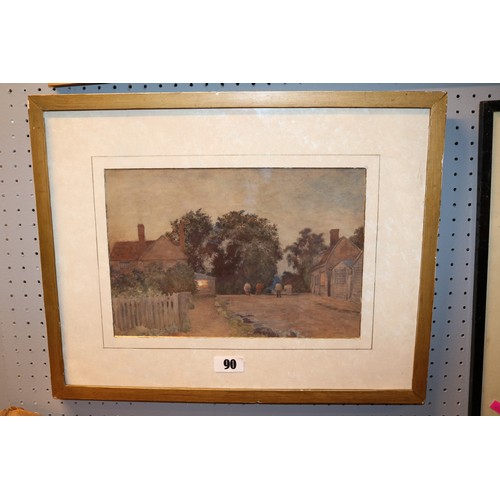 90 - Luther Hooper (1849-1932) watercolour entitled Constables Village mounted and framed