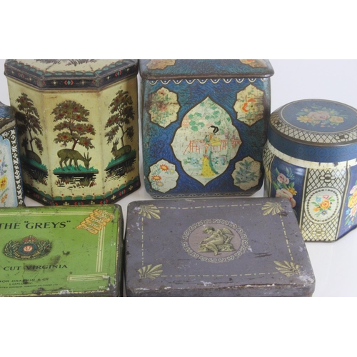 76 - Collection of Six Enamel Tea Caddies & Biscuit Tins. Including, The Greys, Royal Scots Greys, Major ... 