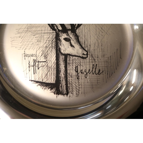 326 - Boxed Bernard Buffet 1973 La Gazelle Silver plate with certificates. 20cm in Diameter