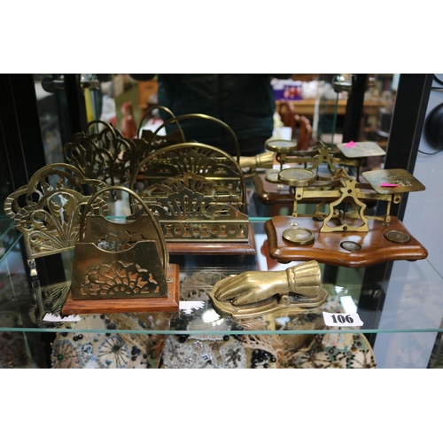 106 - Brass Postage Scales and a collection of Letter racks and Hand paper holder