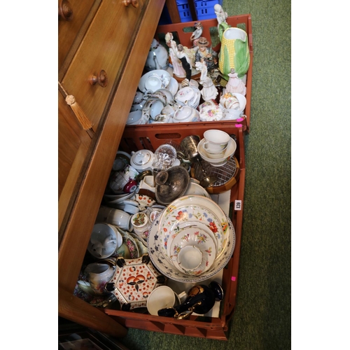 120 - 2 Large Trays of assorted House clearance ceramics and bygones to include Worcester, Wedgwood etc