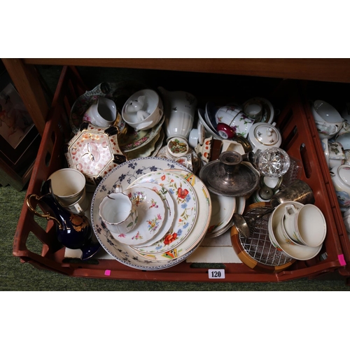 120 - 2 Large Trays of assorted House clearance ceramics and bygones to include Worcester, Wedgwood etc