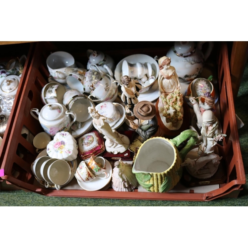 120 - 2 Large Trays of assorted House clearance ceramics and bygones to include Worcester, Wedgwood etc