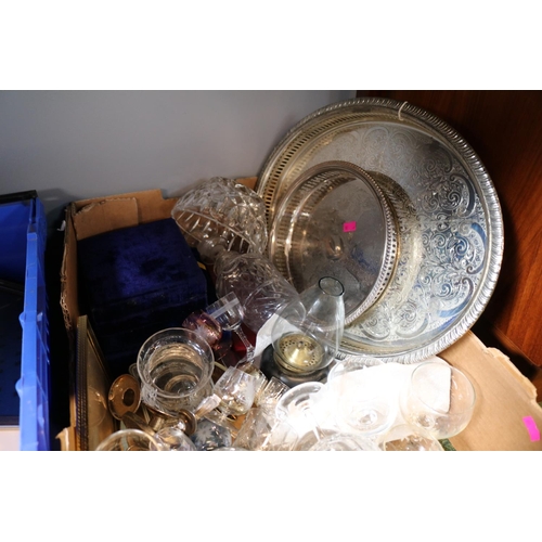 130 - Collection of assorted Silver plated and Glass items to include Galleried trays, Drinking glasses et... 