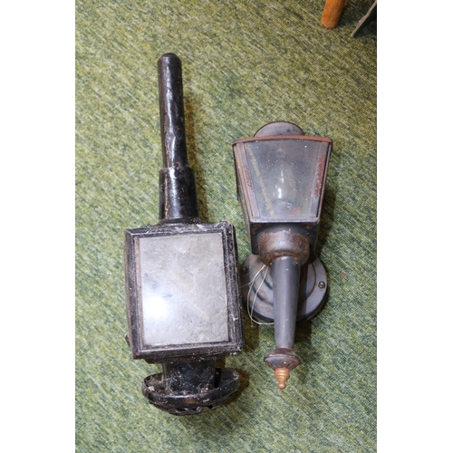 166 - Collection of Bygones and pictures to include Carriage Lamps, Chess Set, Records etc