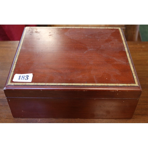 183 - Mahogany Inlaid Humidor with banded top with Hillsdale house Hydrometer to interior