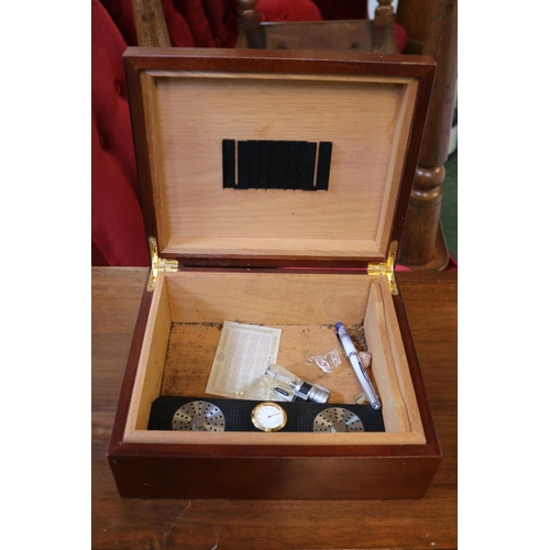 183 - Mahogany Inlaid Humidor with banded top with Hillsdale house Hydrometer to interior