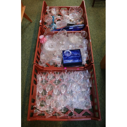 223 - 3 Trays of assorted Crystal and glassware to include Drinking glasses, Vases etc